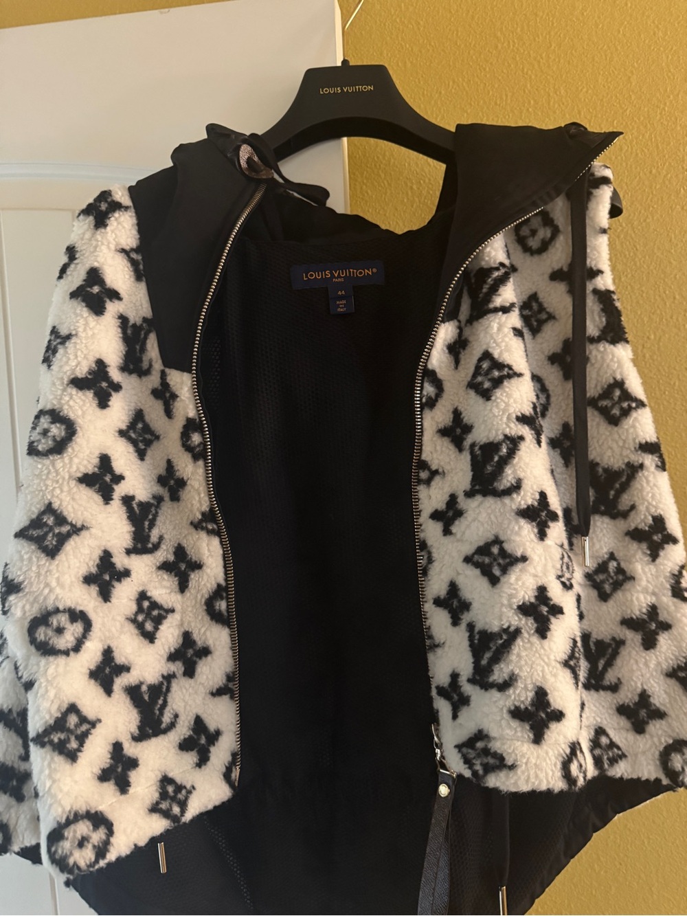 Louis Vuitton Black & White Monogram Teddy Jacket with Hood
